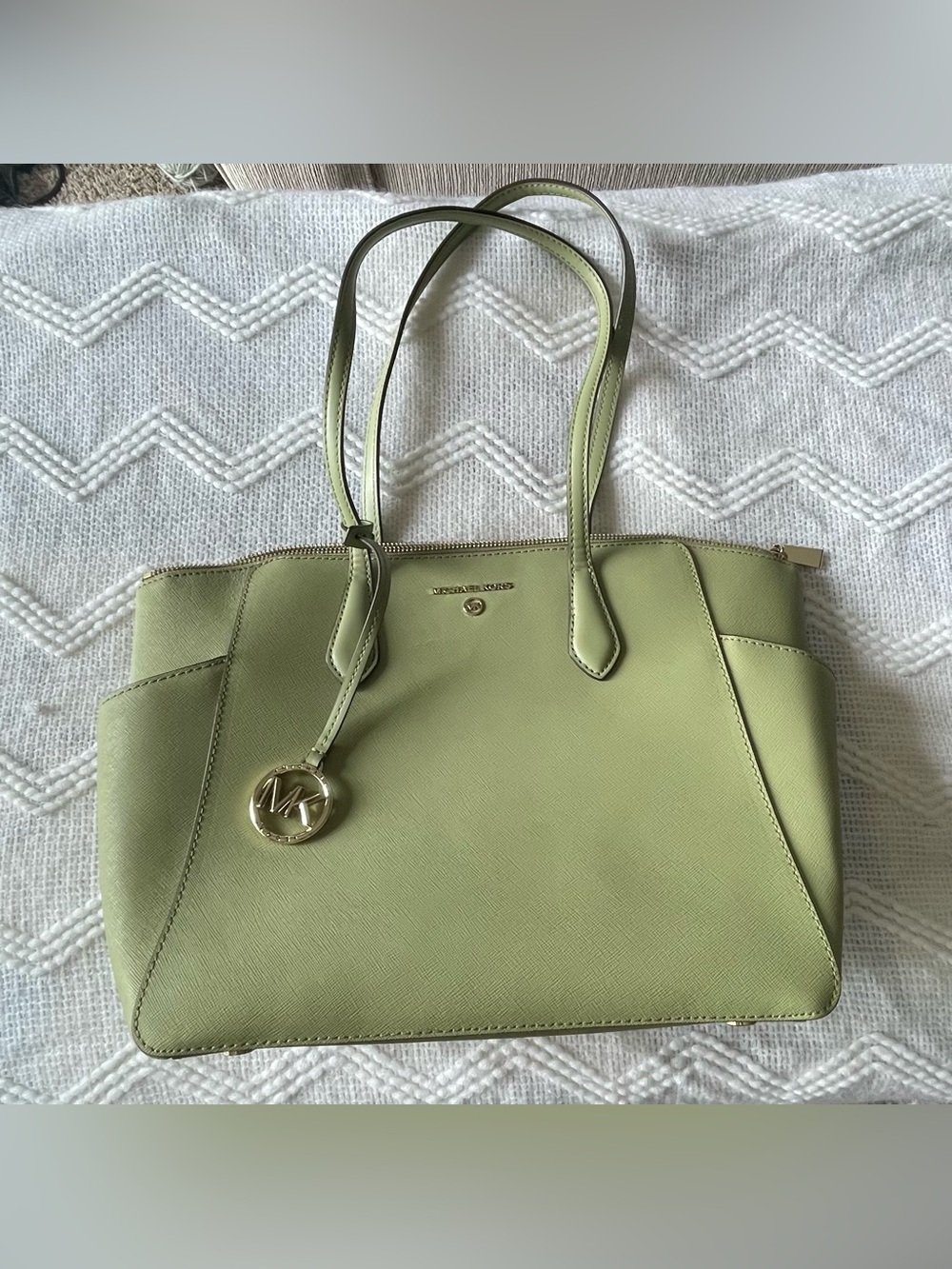 Marilyn Medium Sage Green Saffiano Leather Tote Bag